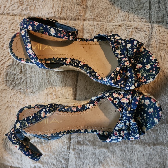 MIA Size 10 Blue Floral Strappy Tan Espadrille Wedge - Picture 5 of 8